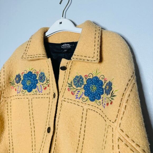 Icelandic Design Mustard Yellow Floral Wool Embroidered Shacket Jacket Size L - Picture 4 of 16